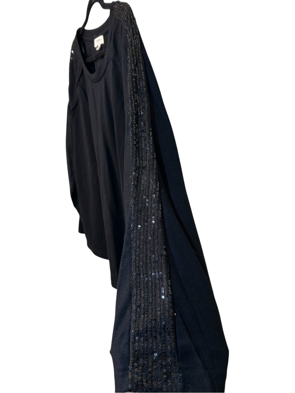 Umgee Black Long-Sleeve Top with Sequin-Trim Shoulders Size XL - Picture 4 of 8